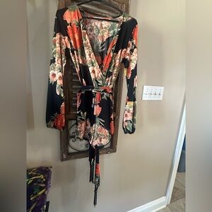 Honey Punch Boutique Floral Romper with Wrap Tie